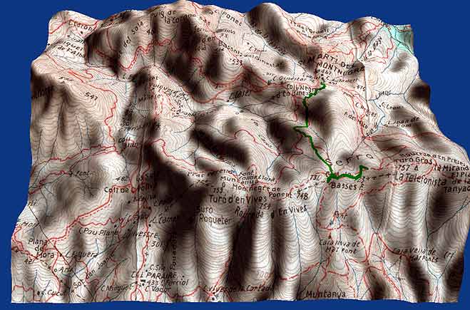 Mapa en 3D de la pujada de Sant Martí del Montnegre fins al Turó Gros